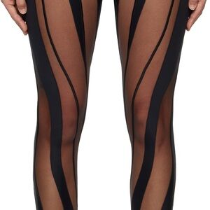 Mugler Black Sheer Striped Leggings